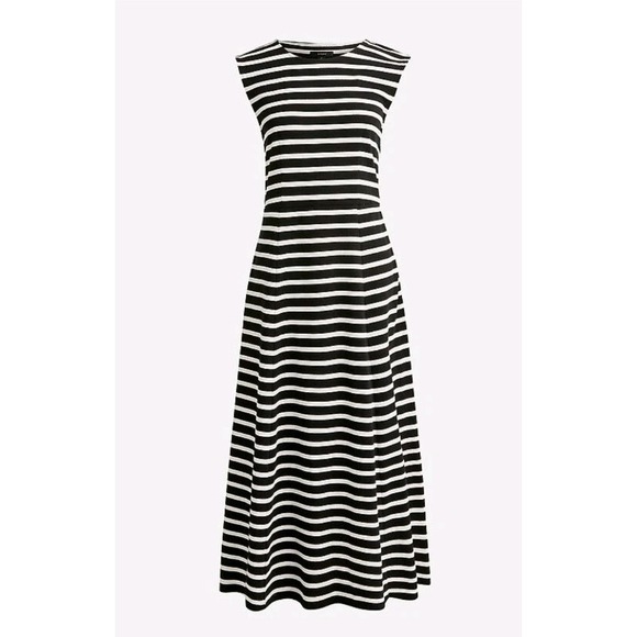 J.CREW Dresses & Skirts - J.Crew Cap Sleeve Striped 100% Cotton Midi Dress Black/White Size S EUC